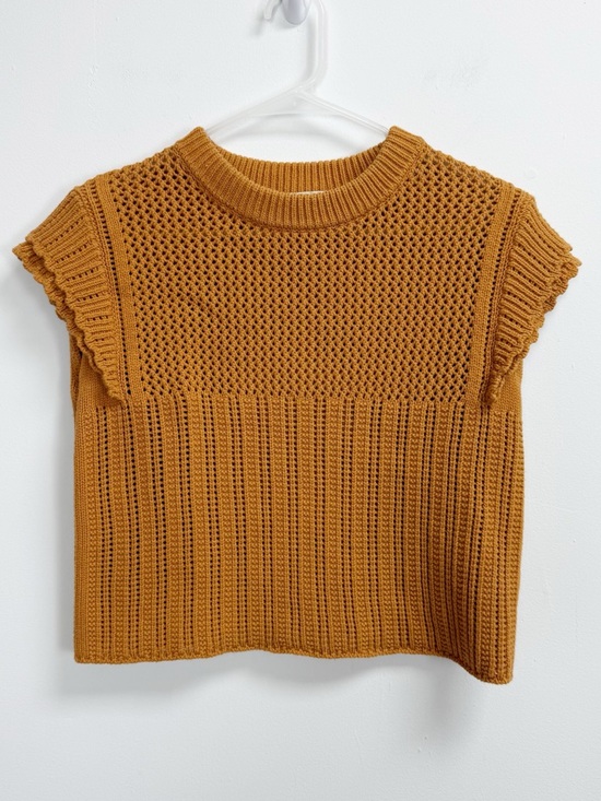 Anthropologie Sweaters - Anthropologie Flat White Ruffle Sweater Womens Small Yellow Knit